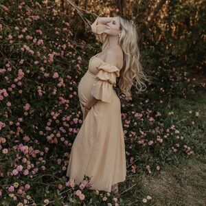 Elegant Cream Off-Shoulder Maternity Dress